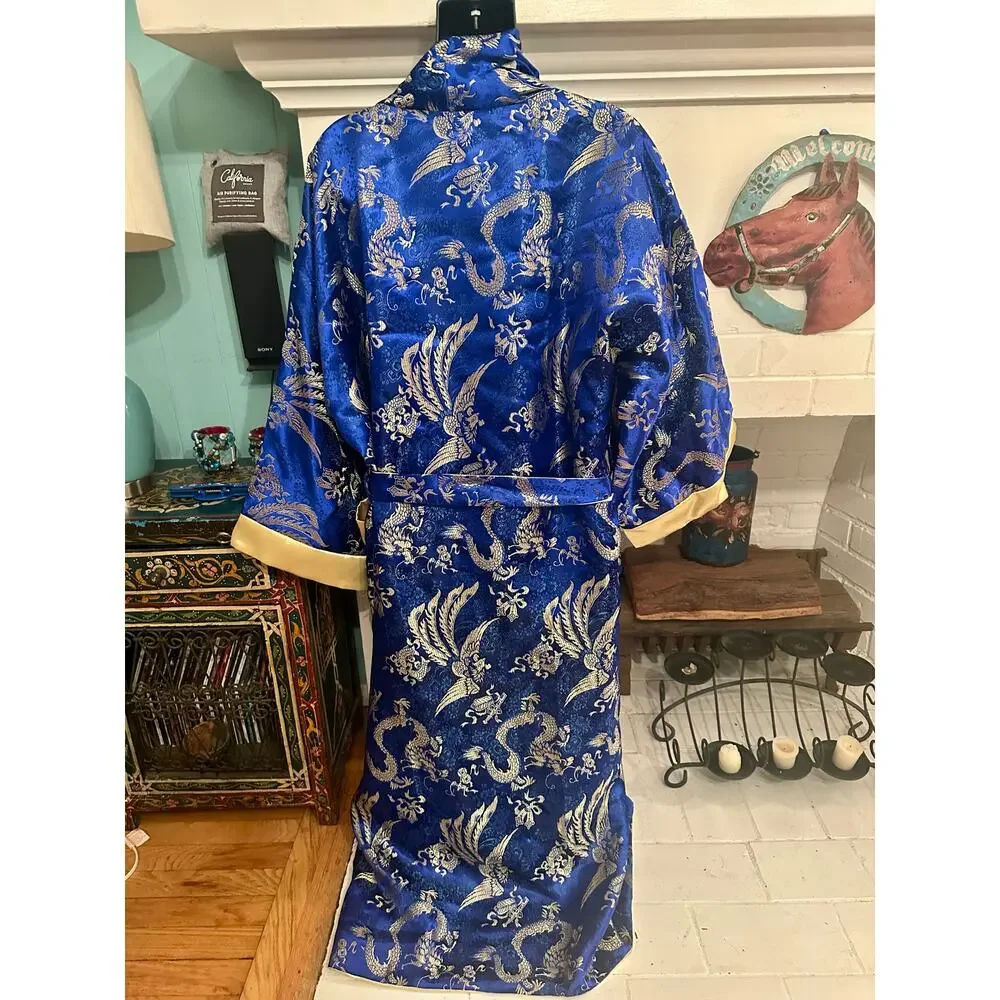 FULLY REVERSIBLE BLUE GOLD METALLIC DRAGON & PHOENIX (LONGFENG) CHINESE ROBE